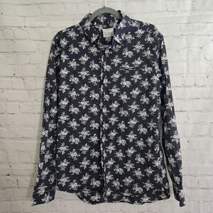 7 Diamonds Navy and White Floral Men's Shirtv Sz Lg Westeren Romantic